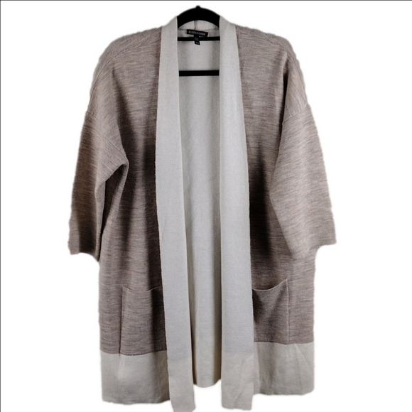 Eileen Fisher Sweaters - Eileen Fisher Wool Blend Natural Marbled Shawl Collar Long Open Front Cardigan
